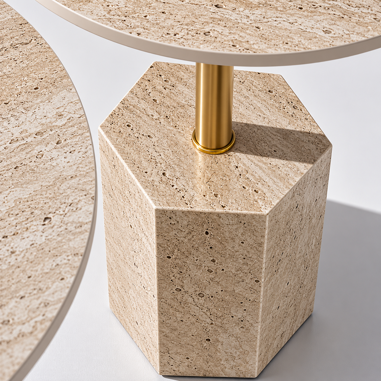 MASRID PS-109 Travertine Luxe Side Table
