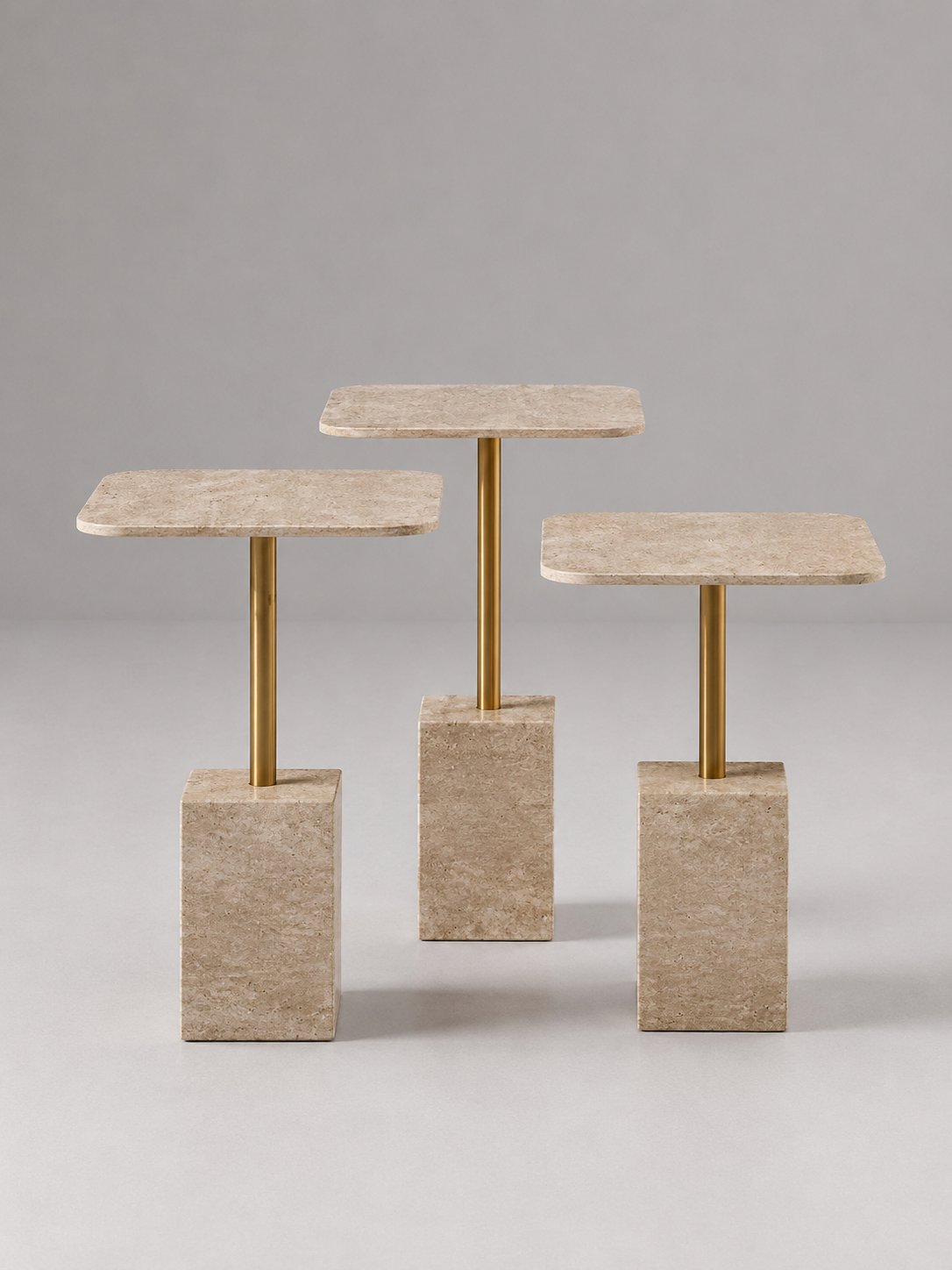 MASRID PS-109 Travertine Luxe Side Table