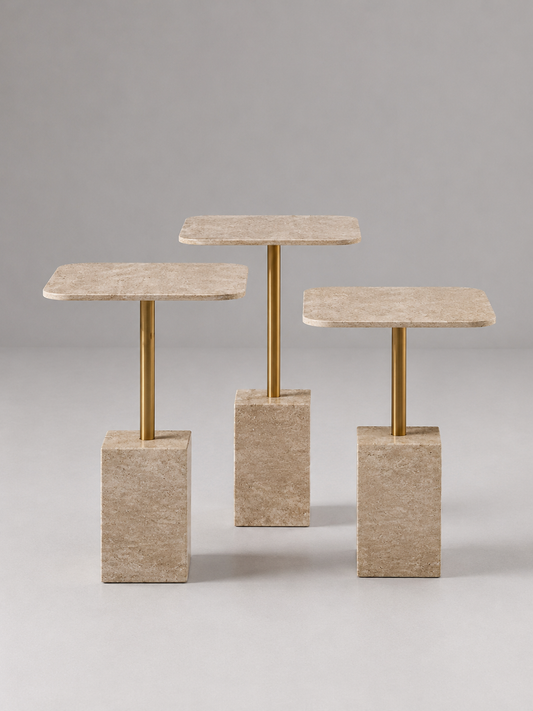 MASRID PS-109 Travertine Luxe Side Table