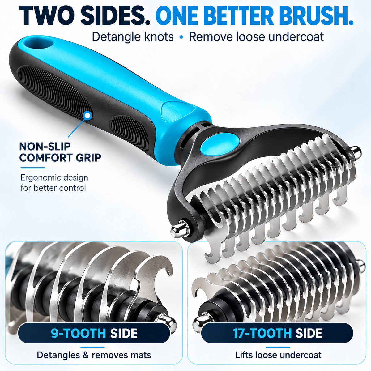 Premium 2-in-1 Stainless Steel Pet Grooming Brush – Deshedding & Detangling Comb for Dogs & Cats