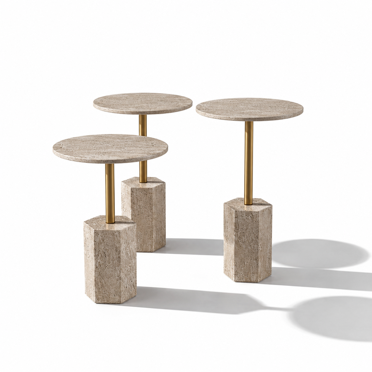 MASRID PS-109 Travertine Luxe Side Table