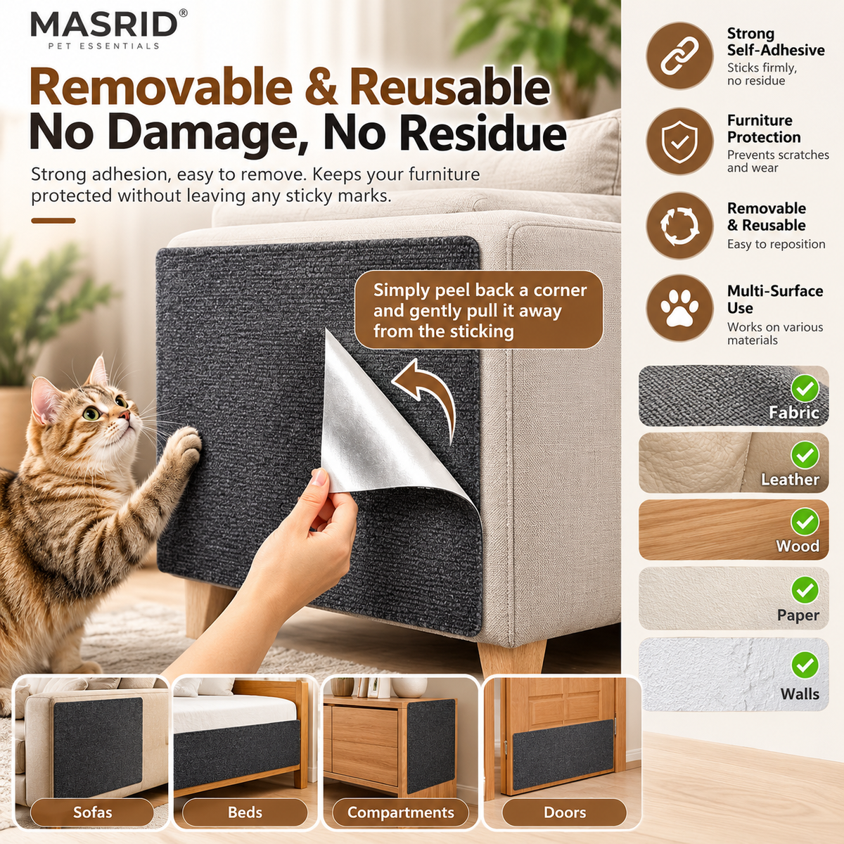 Self-Adhesive Cat Scratching Mat – Sofa & Furniture Protector