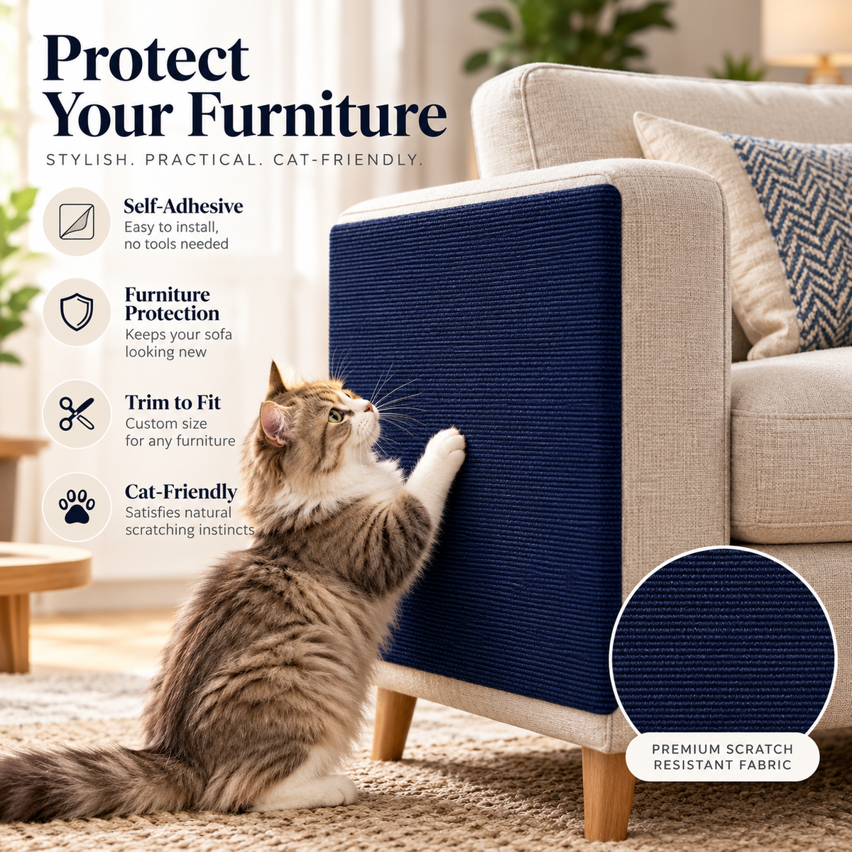 Self-Adhesive Cat Scratching Mat – Sofa & Furniture Protector