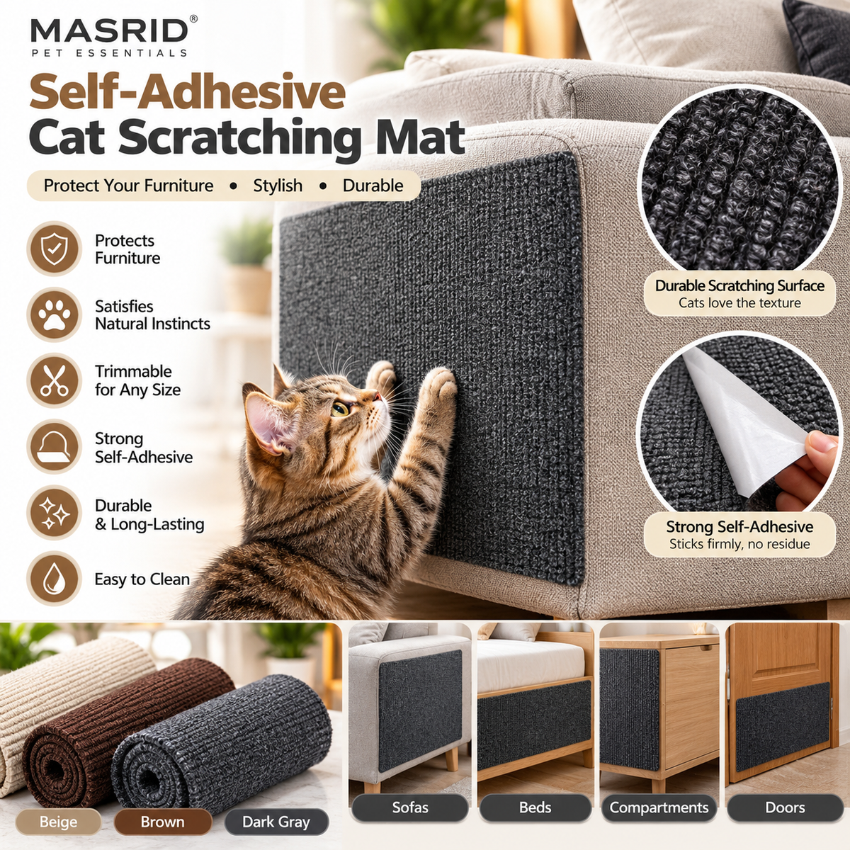 Self-Adhesive Cat Scratching Mat – Sofa & Furniture Protector