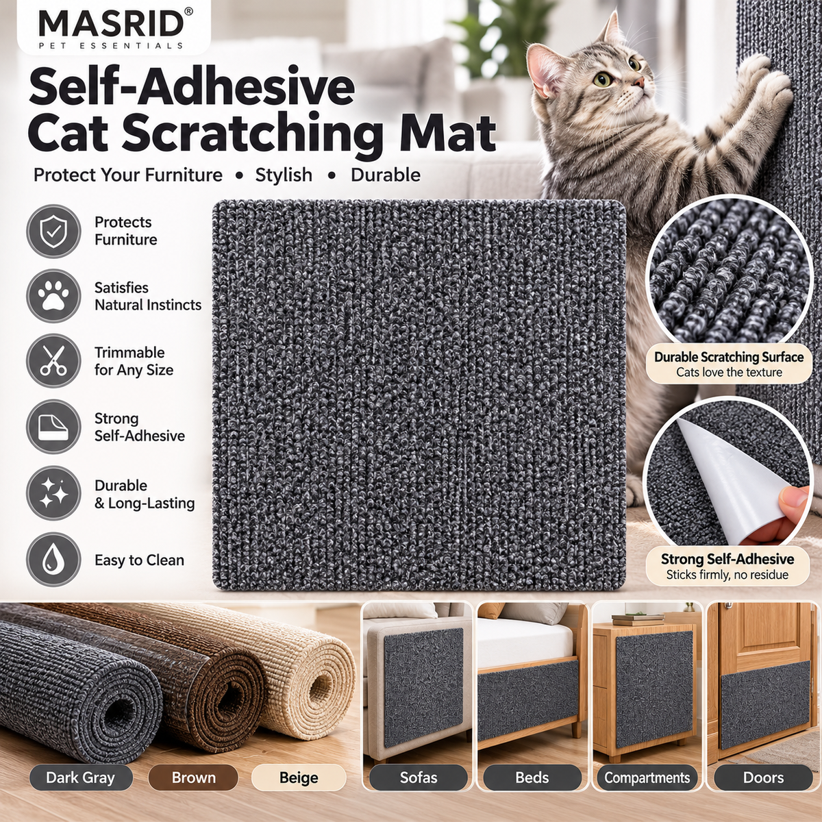 Self-Adhesive Cat Scratching Mat – Sofa & Furniture Protector