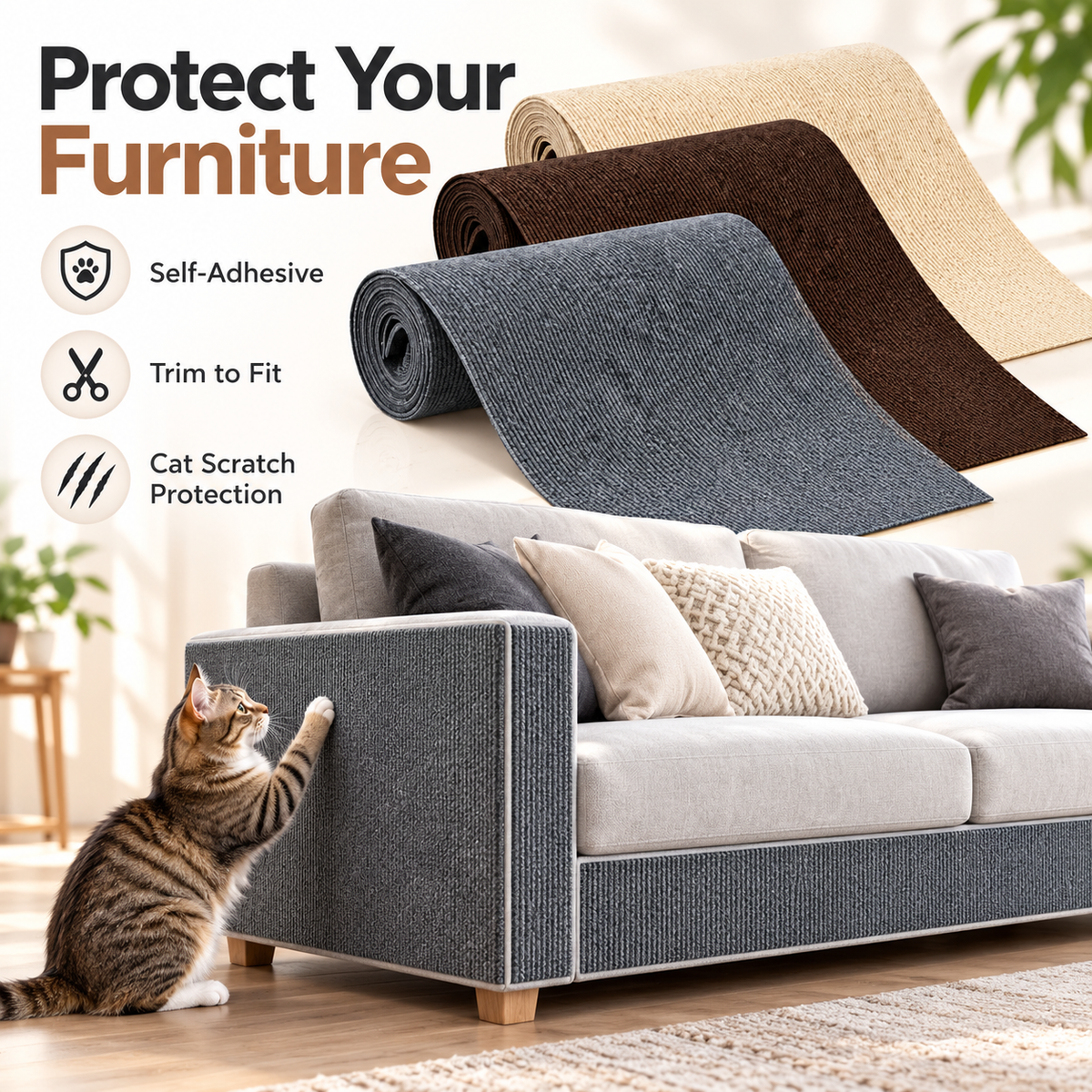 Self-Adhesive Cat Scratching Mat – Sofa & Furniture Protector
