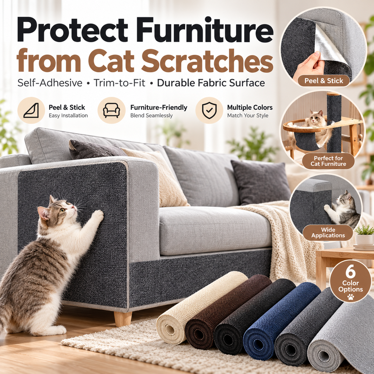 Self-Adhesive Cat Scratching Mat – Sofa & Furniture Protector