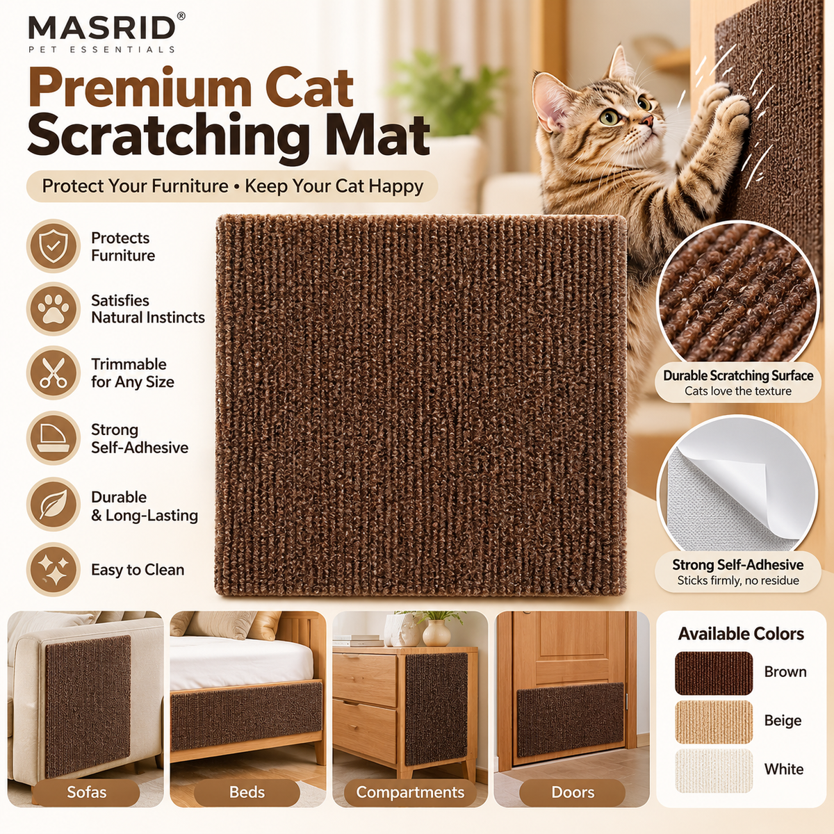 Self-Adhesive Cat Scratching Mat – Sofa & Furniture Protector