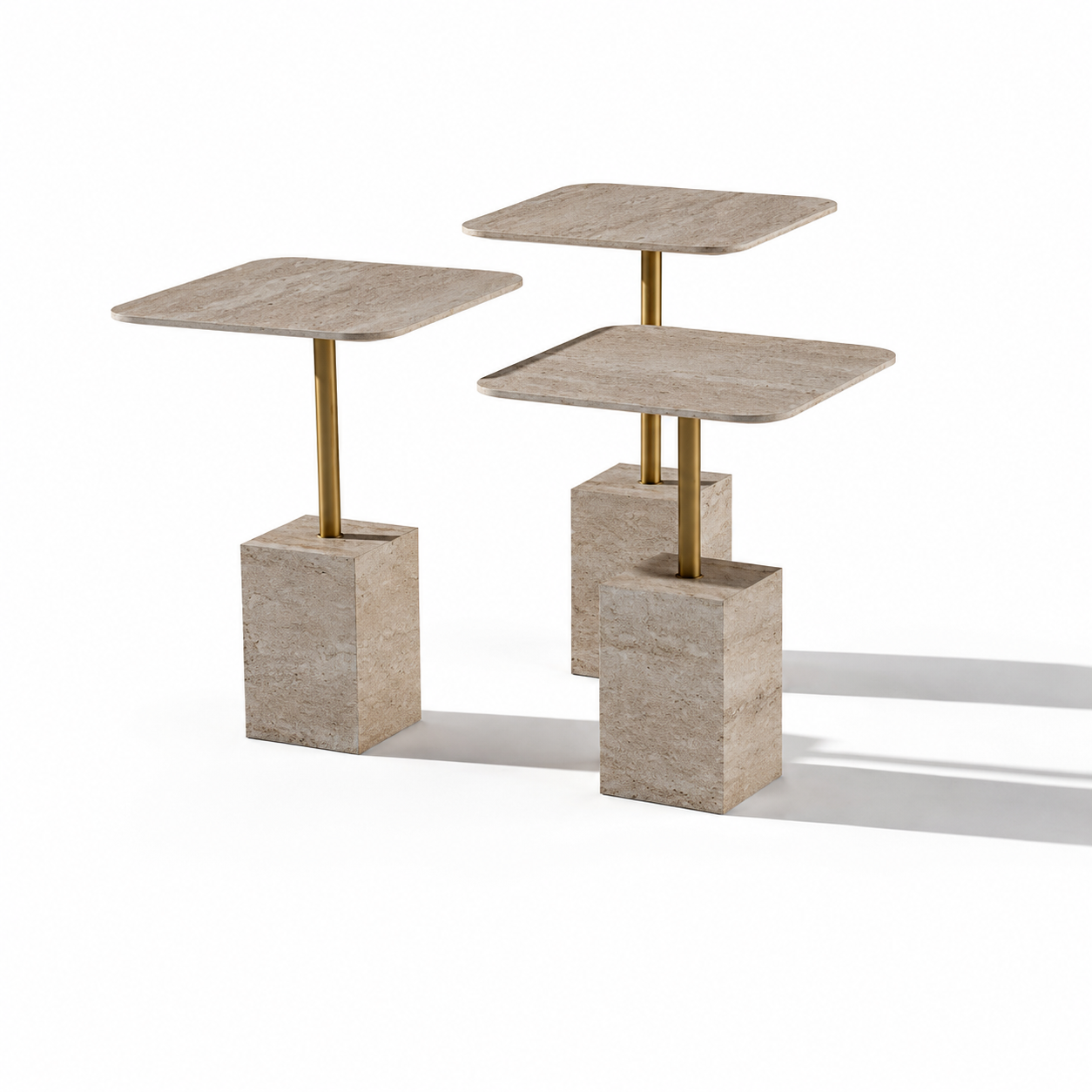 MASRID PS-109 Travertine Luxe Side Table
