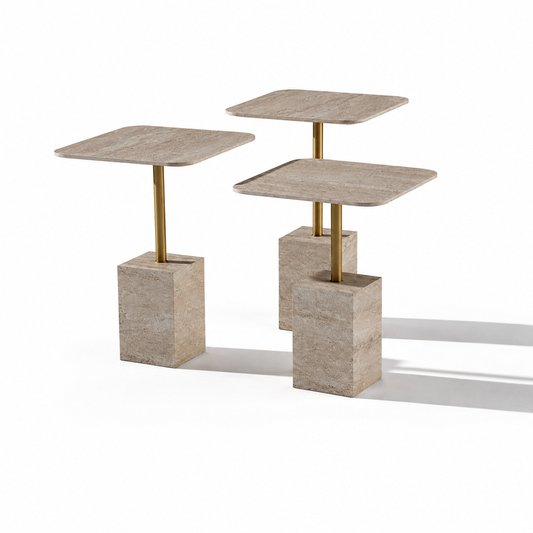 MASRID PS-109 Travertine Luxe Side Table