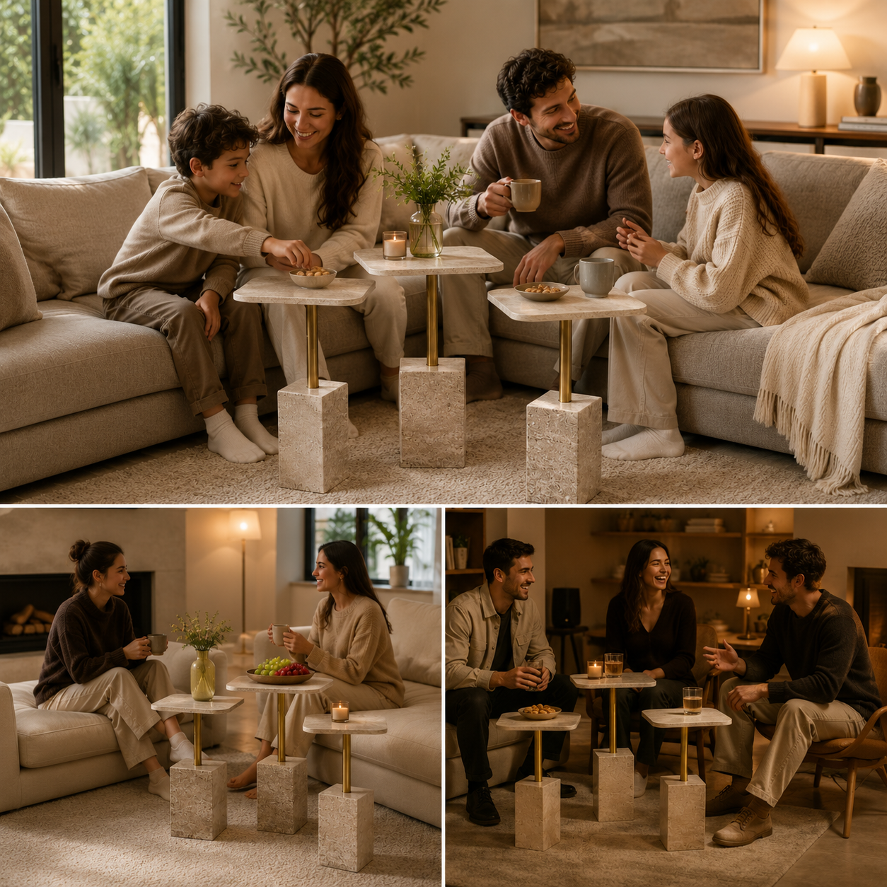 MASRID PS-109 Travertine Luxe Side Table