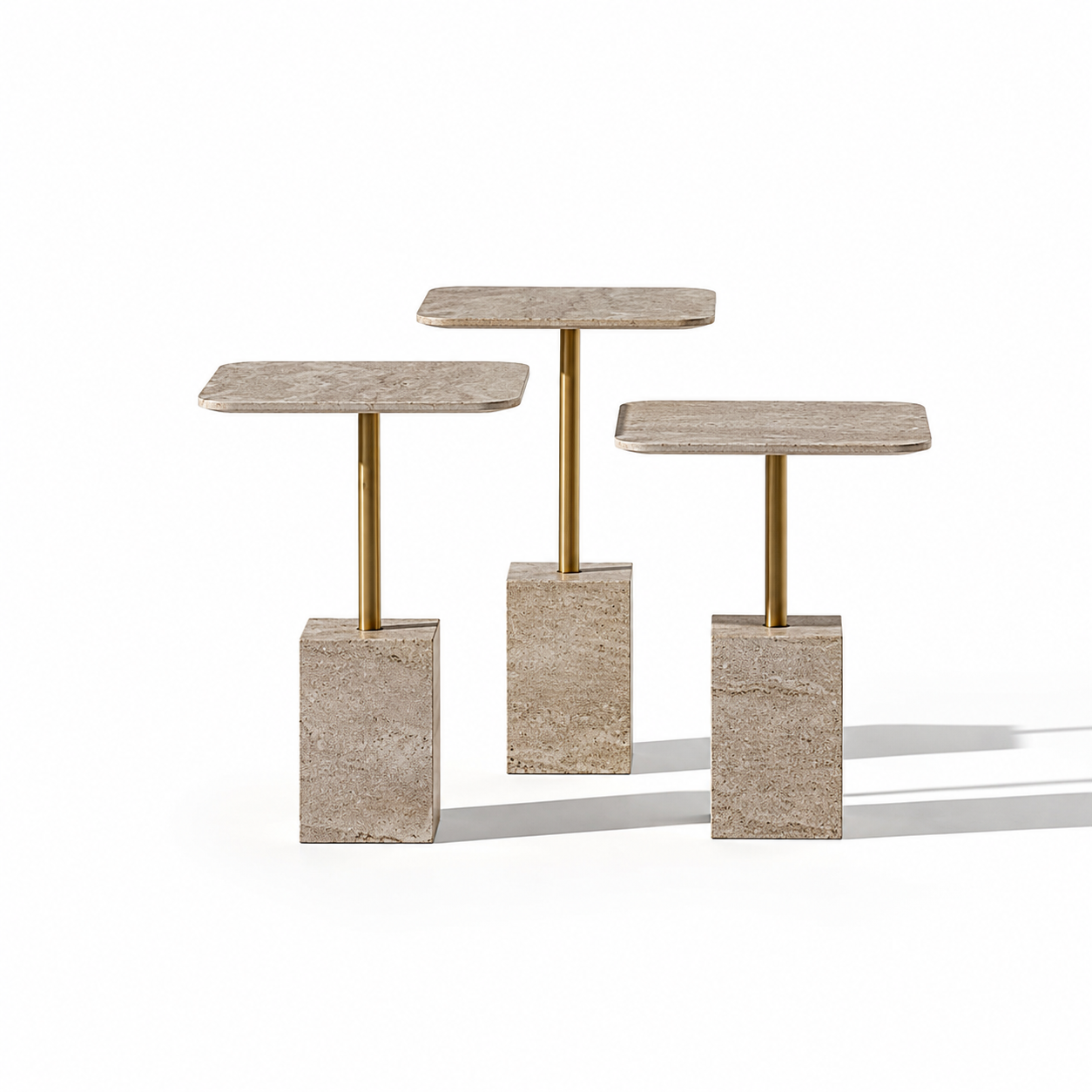 MASRID PS-109 Travertine Luxe Side Table