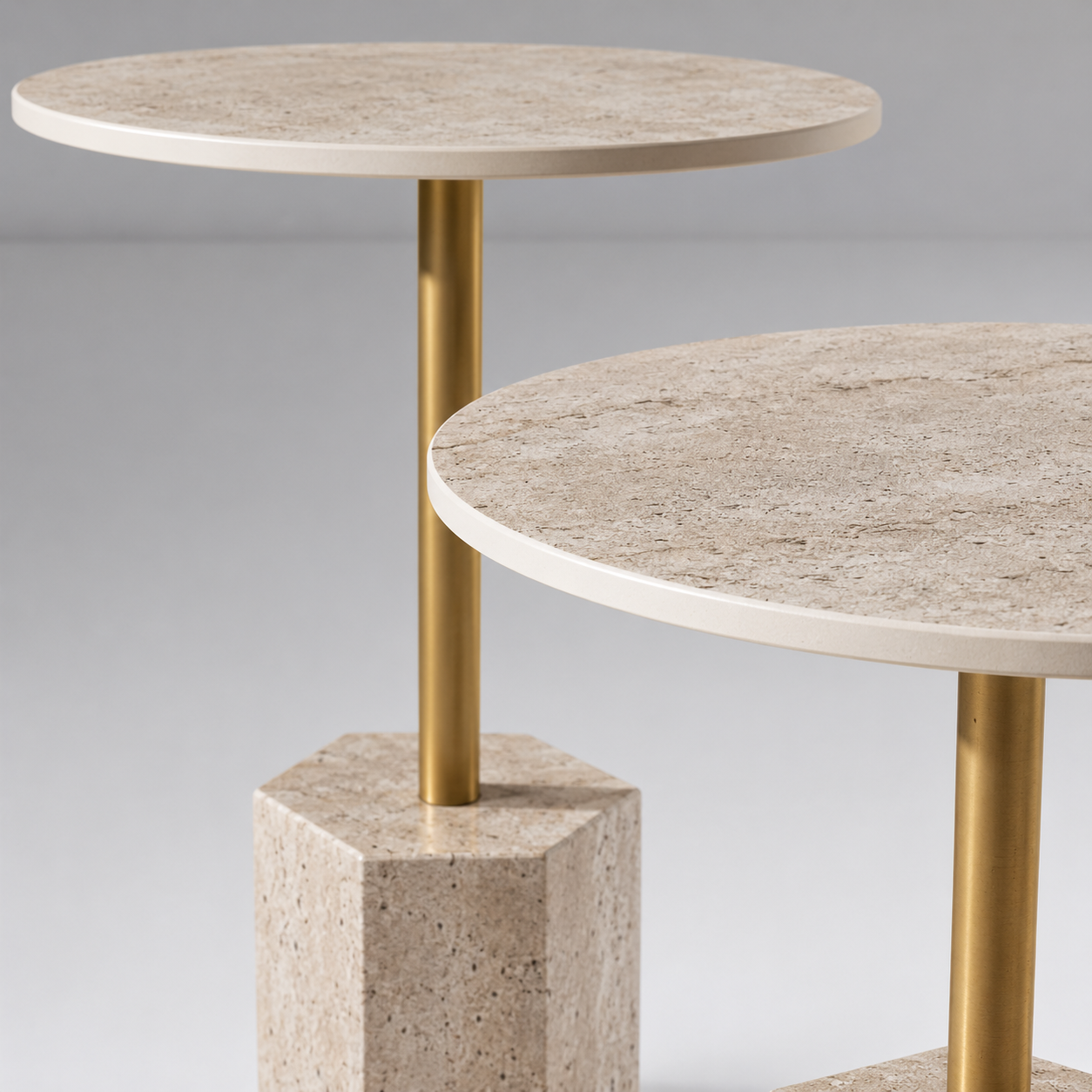 MASRID PS-109 Travertine Luxe Side Table